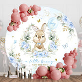Aperturee - Aperturee Blue Floral Little Bunny Round Baby Shower Backdrop